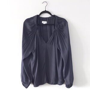 VELVET BY GRAHAM AND SPENCER Lyla navy blue satin blouse
